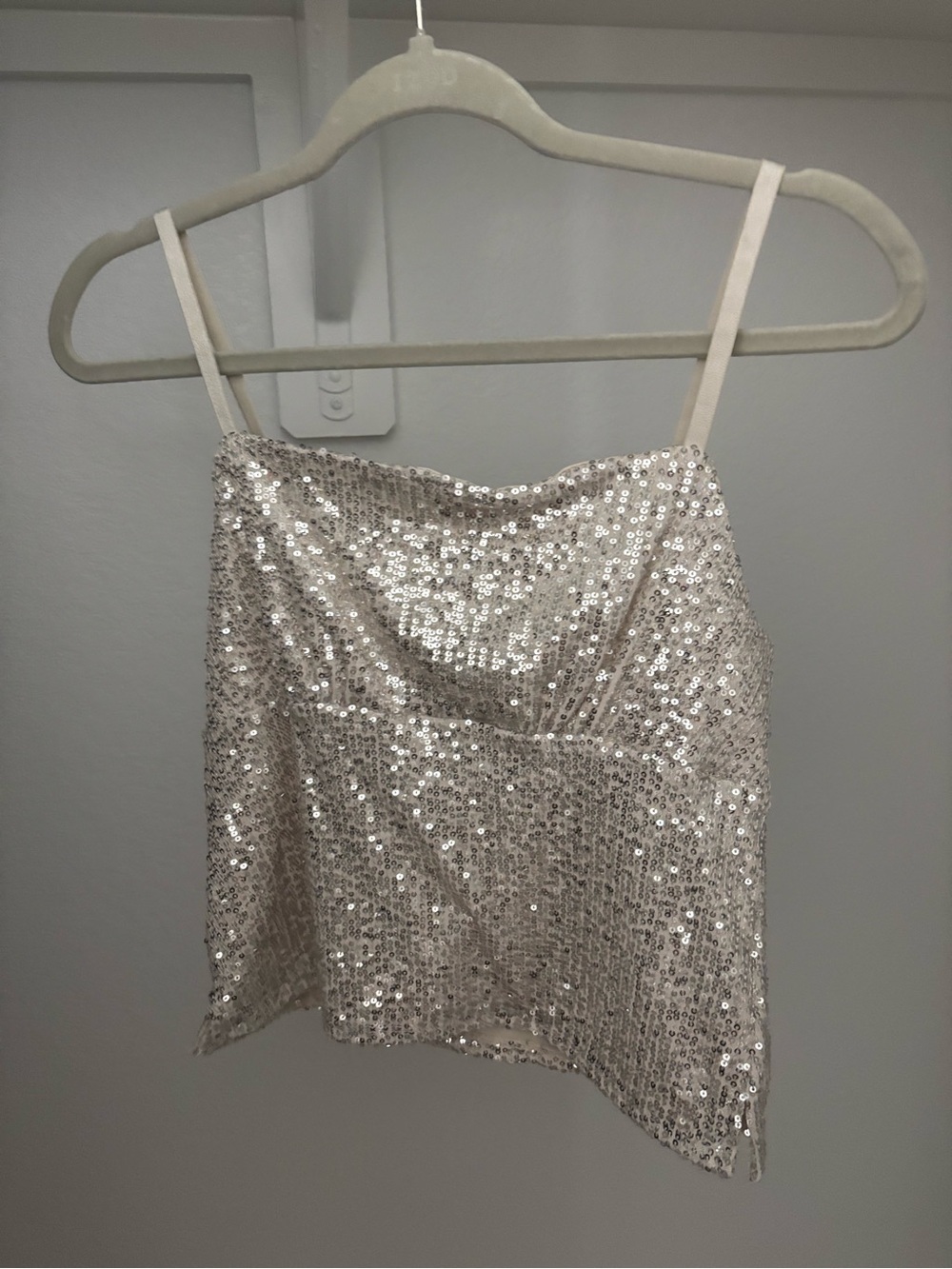 Sequin Spaghetti Strap Cami Top - Silver